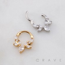 DEER BOTANICAL WREATH MULTI CZ MARQUISE CLUSTE 316L SURGICAL STEEL SEPTUM HINGED SEGMENT RING
